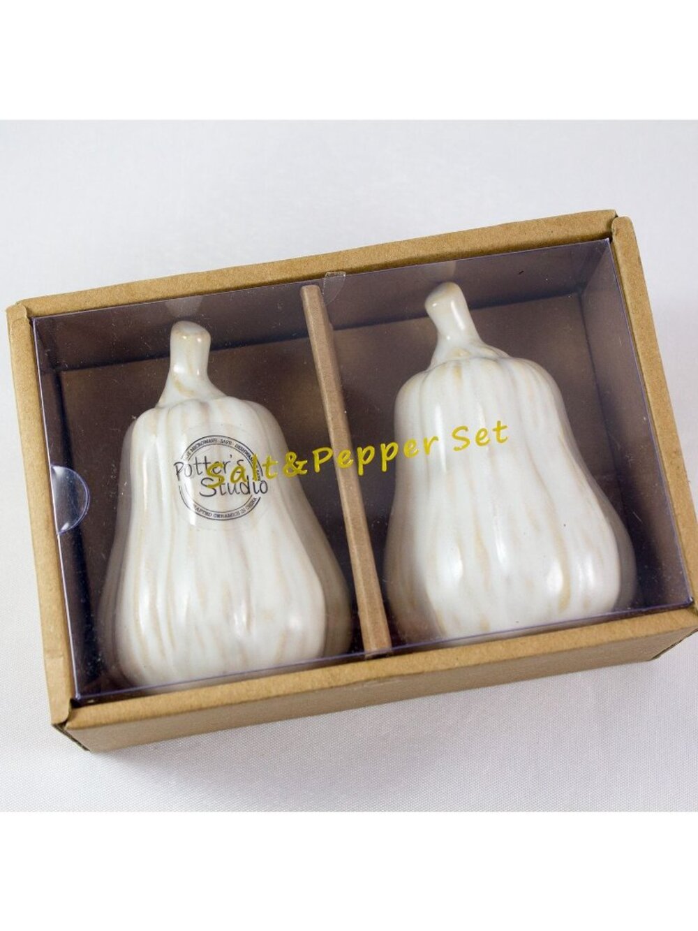 Potter' Studio Cream Glazed Stoneware Squash Gourd Salt & Pepper Set